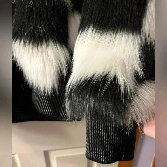 SMFK Chessboard Faux Fur Bomber Jacket - Picture 6 of 13